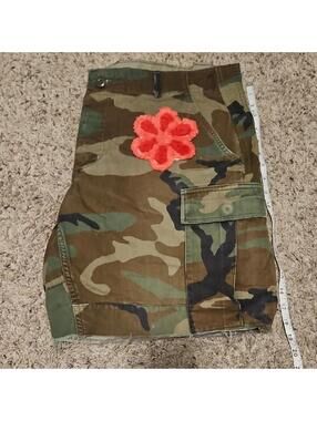 Free People Camouflage Cargo Shorts with Orange Flower